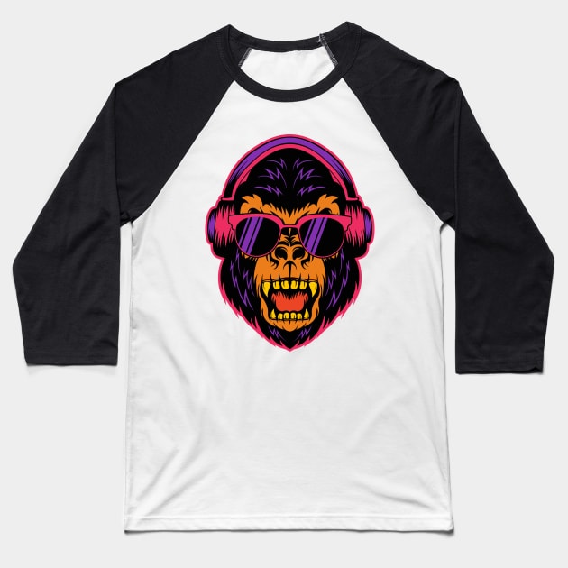 Gorilla Face Baseball T-Shirt by Happy Art Designs